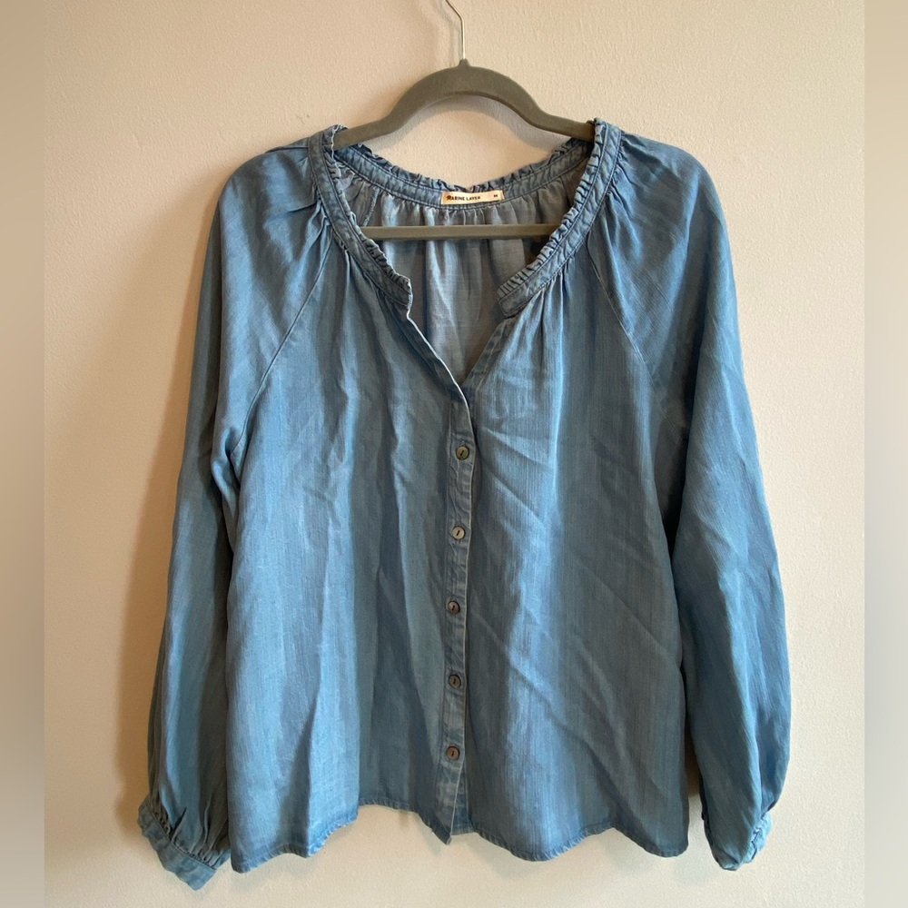 Marine Layer Button-front Long Sleeve Chambray Blouse